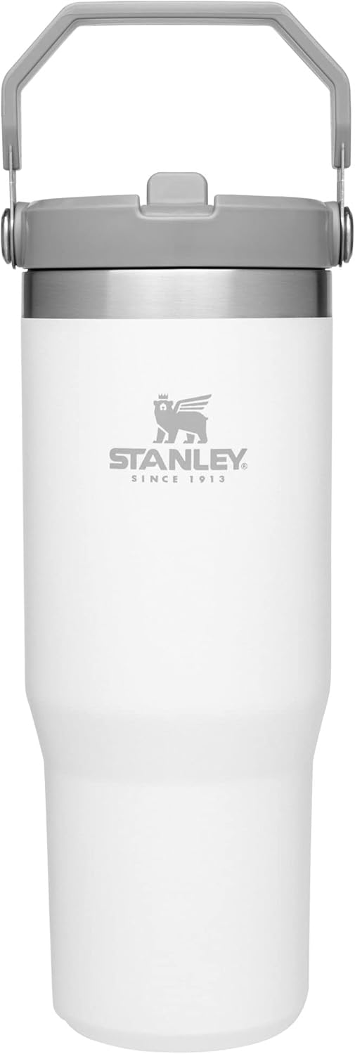 STANLEY IceFlow – Vaso de acero inoxidable con popote abatible a prueba de fugas, botella de agua aislada al vacío para casa, oficina o auto – Frío por 12 horas o con hielo por 2 días (polar)