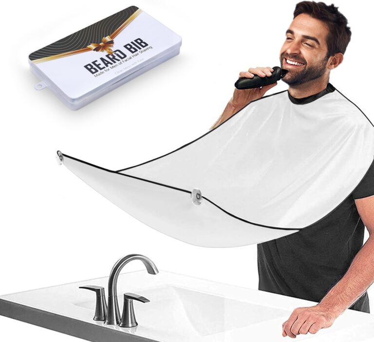 Delantal de barba para hombres, sujetador de corte de barba de regalo, sujetador de pelo impermeable y no pegajoso, tela de belleza con 2 ventosas (blanco)