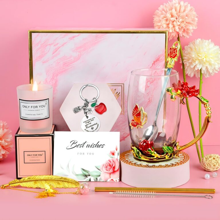 Regalo Cumpleaños Mujer, Taza de Té de Vidrio con Cuchara, Regalos Originales para Mujer, Regalo Cumpleaños Mujer Set para Navidad, Día de la Madre, San Valentín Esposa, Mamá, Hermana, Tía, Amigas