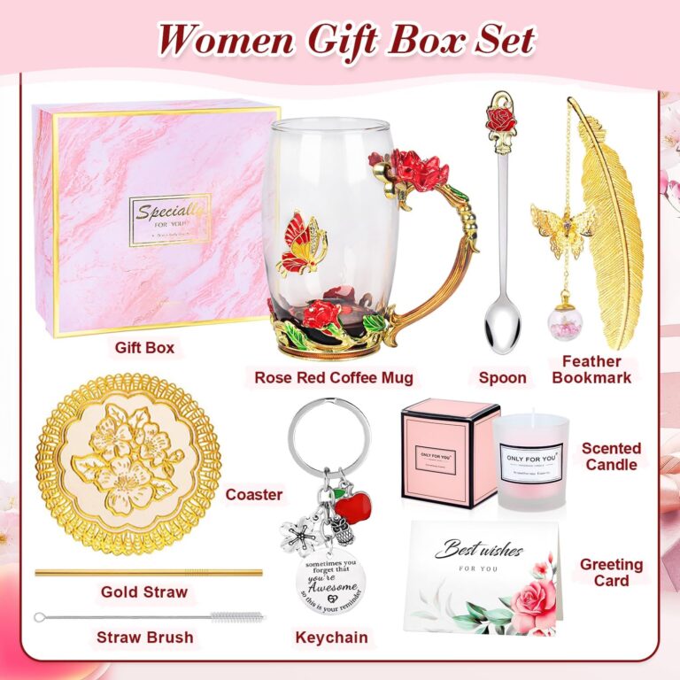 Regalo Cumpleaños Mujer, Taza de Té de Vidrio con Cuchara, Regalos Originales para Mujer, Regalo Cumpleaños Mujer Set para Navidad, Día de la Madre, San Valentín Esposa, Mamá, Hermana, Tía, Amigas