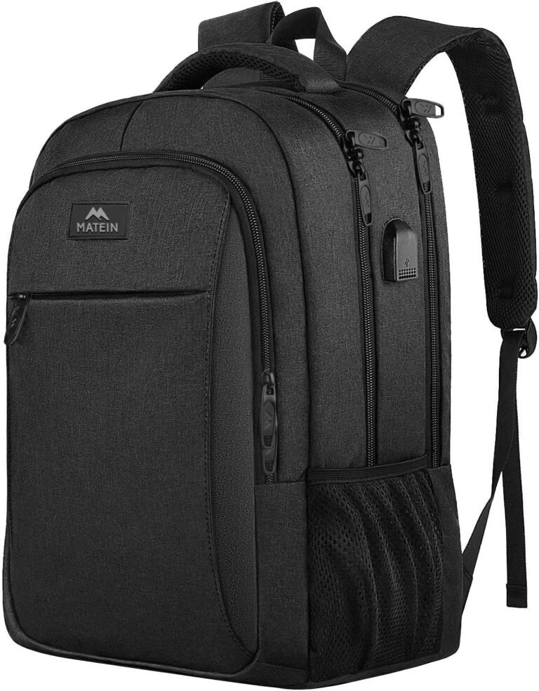 MATEIN Mochila Portatil Mochila Hombre Impermeable Mochila Ordenador Portatil 15.6 Pulgadas Mochila Portatil con Puerto USB Mochila Antirrobo del Negocio Trabajo Diario Viaje Escolares – Negro