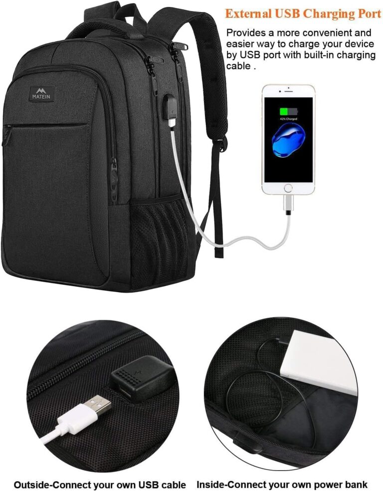 MATEIN Mochila Portatil Mochila Hombre Impermeable Mochila Ordenador Portatil 15.6 Pulgadas Mochila Portatil con Puerto USB Mochila Antirrobo del Negocio Trabajo Diario Viaje Escolares – Negro