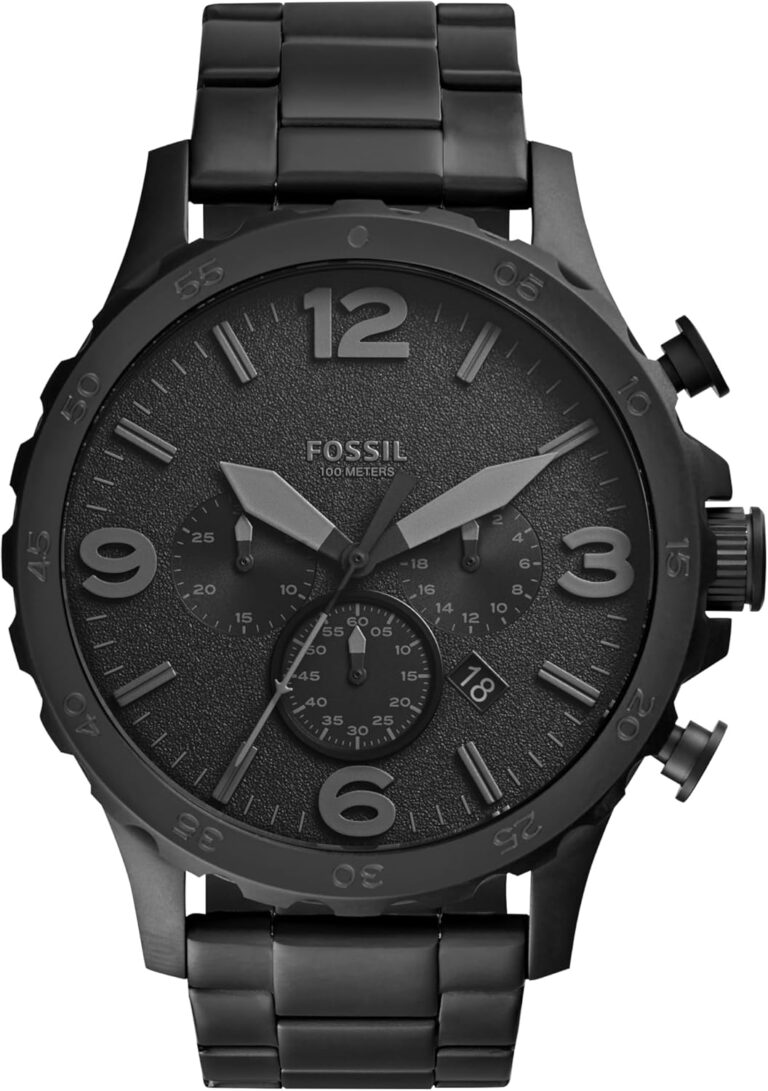 Fossil Reloj para hombre Nate, movimiento cronógrafo de cuarzo, caja de acero negro de 50mm con correa de piel auténtica, JR1354