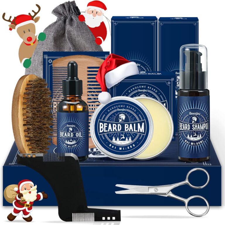 Beesjuy Kit Barba para Hombre, 11 in 1 Kit Barba con Champú Barba, Acondicionador, Aceite Barba,Bálsamo,Peine,Cepillo,Tijera de Barba, Bolsa de Almacenamiento, Regalo Hombres para Papá, Novio, Marido