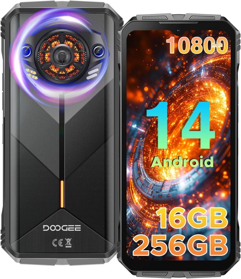 DOOGEE Spunk [2024] Móvil Resistente Android 14,16GB+256GB(TF 1TB), 10800mAh Batería 33W, 6.58”Pantalla FHD+, Cámara 50MP+16MP Movil Todoterreno 4G Octa Core/IP68/NFC/OTG/Face ID/Huella/Efecto Luz LED