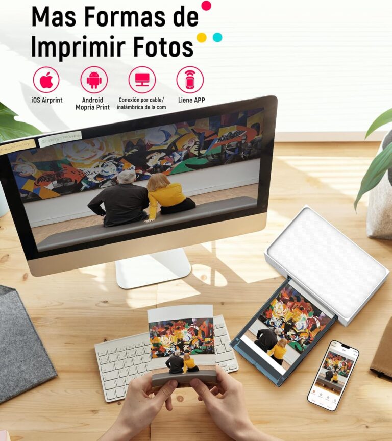 Liene Impresora Fotográfica(10x15cm) + Pack con 100 Hojas, WiFi Impresora de Fotos Instantánea para PC/iPhone/Android, Impresión a Sublimación, 300DPI, Impresora Móvil Doméstica