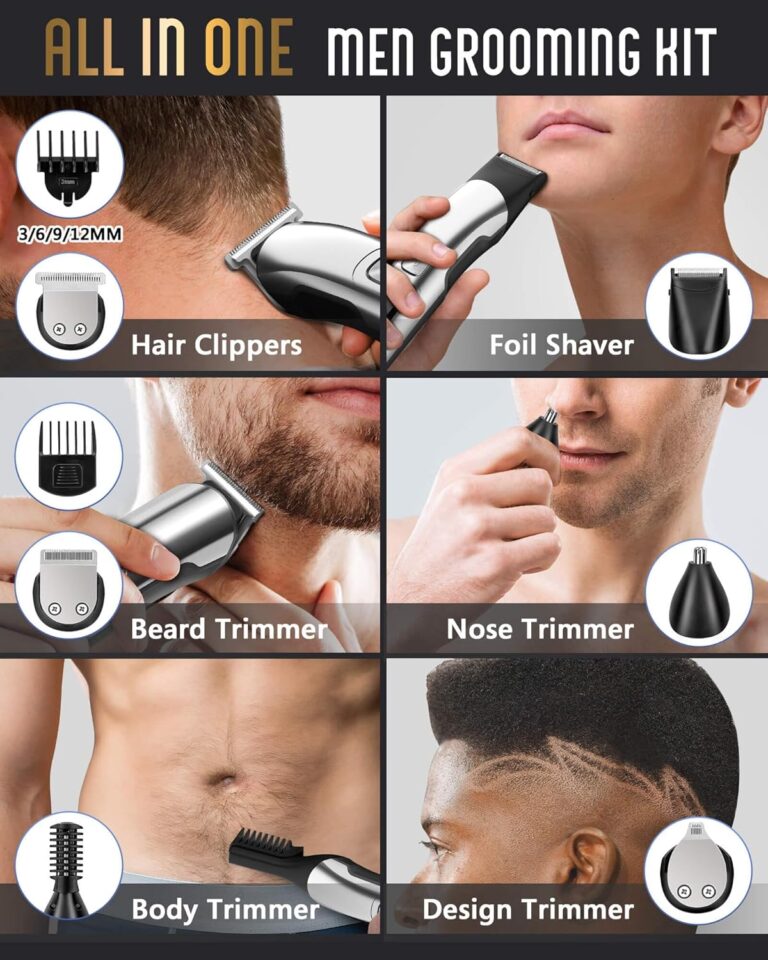 Ufree Recortadora de barba para hombres, recortadora de pelo eléctrica impermeable, cortadora de pelo inalámbrica, kit de aseo para hombres, kit de aseo para nariz, bigote, cuerpo, regalos para