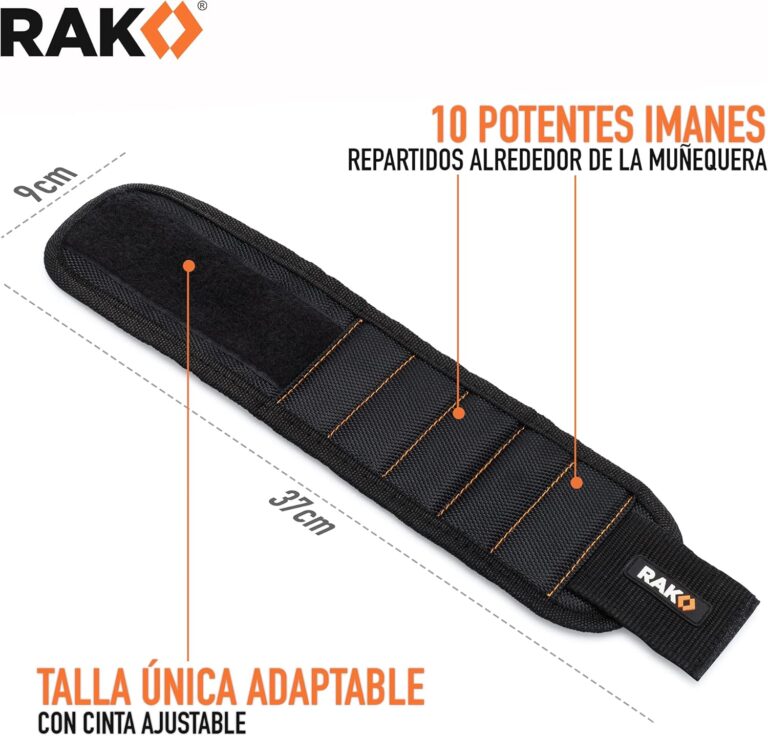 RAK Muñequera Magnetica – Pulsera Ajustable Porta Herramientas, Tornillos, Clavos, Puntas Atornillador, Brocas – Gadgets Originales – Hombre y Mujer