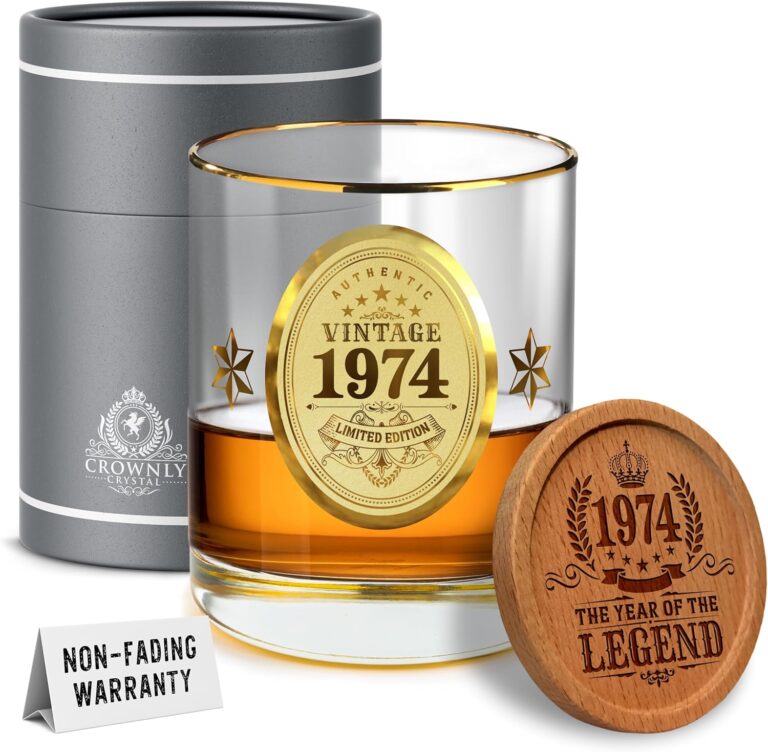 CROWNLY CRYSTAL® 1974 Vasos Whisky Cristal 50 Cumpleaños Regalos Originales Para Hombre Regalos Personalizados Para Hombre Regalos 50 Cumpleaños Hombre Regalos Originales Para Hombre 50 Años