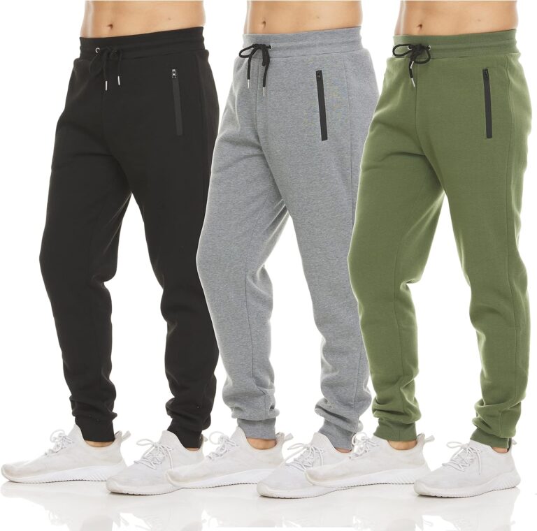 PURE CHAMP Paquete de 3 pantalones deportivos de forro polar para hombre, con bolsillo con cremallera y cordón, tallas S-3XL