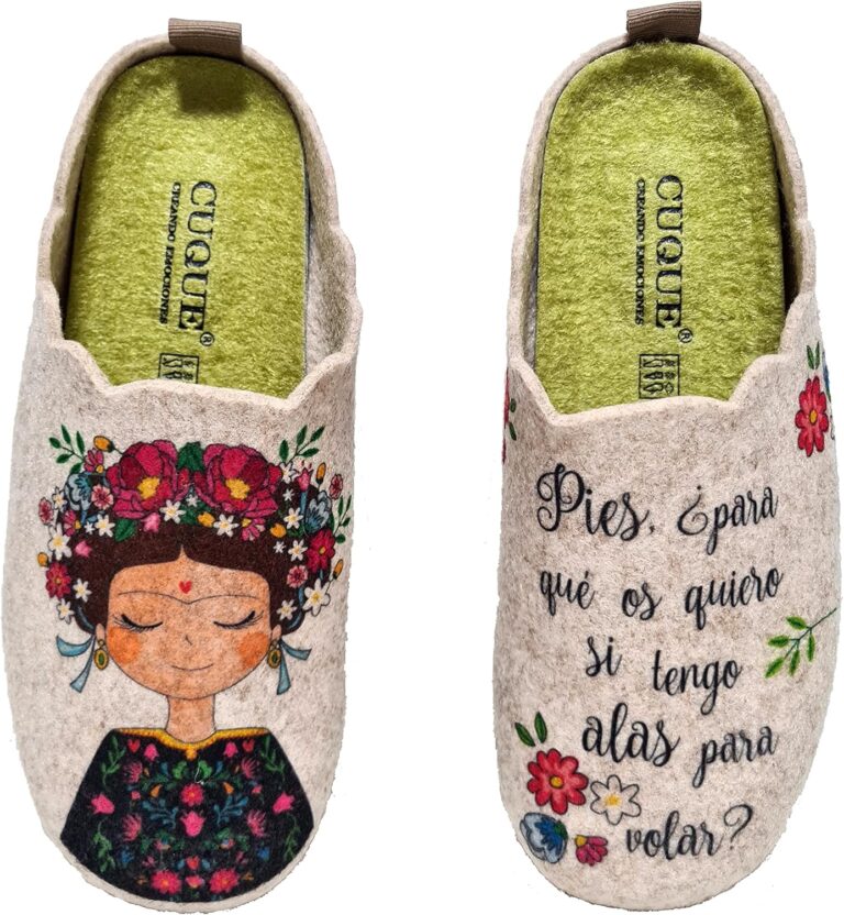 Hecho en España Zapatillas casa mujer fieltro Frida cómodas frase bonita – Nuevo Modelo 2023